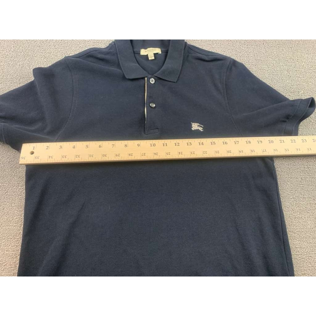 Y2K Burberry London Men's Large Navy Polo Shirt Nova Check Preppy Collared Golf