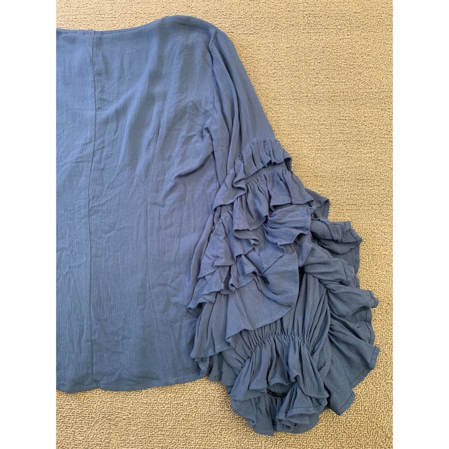Guest Editor Women's XS Blouse Top Blue Tiered Frill Sleeve Rayon Crepe