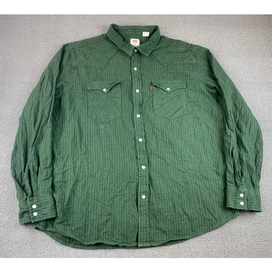 Levi's Men's Size XL Flannel Western Shirt with Green Stripes and Pearl Snaps