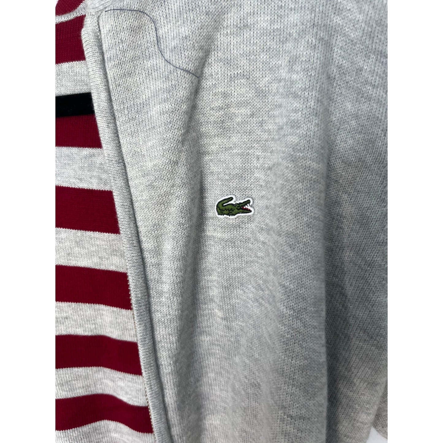 Lacoste Zip Hoodie Teen/Boy Size 12 Grey Red Cropped Cotton Blend Lightweight