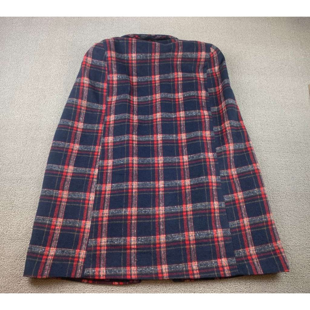Love & Other Things Women M Navy Red Plaid Over Coat With Pockets