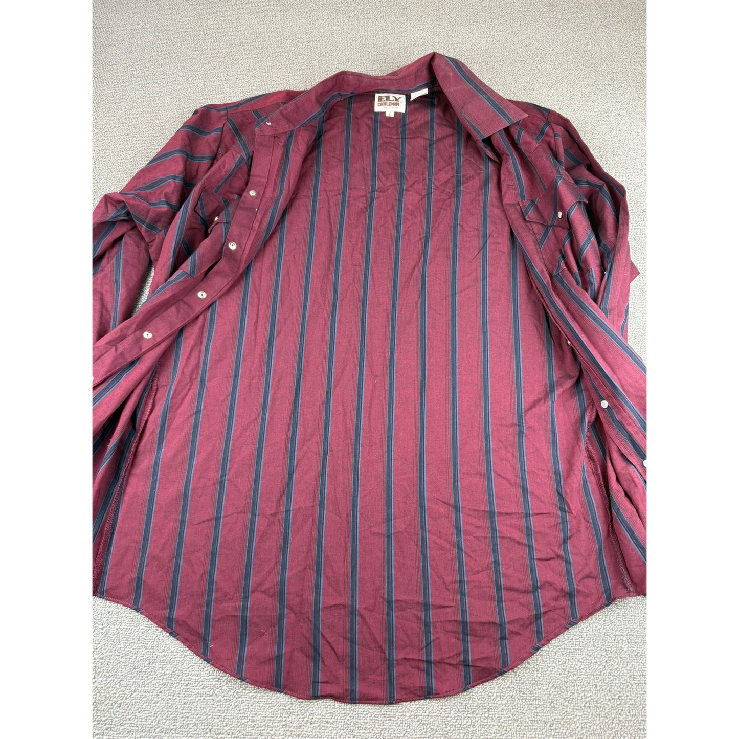 Vintage Ely Catleman Men Western Wear Pearl Snap Shirt Short Sleeve Large Stripe
