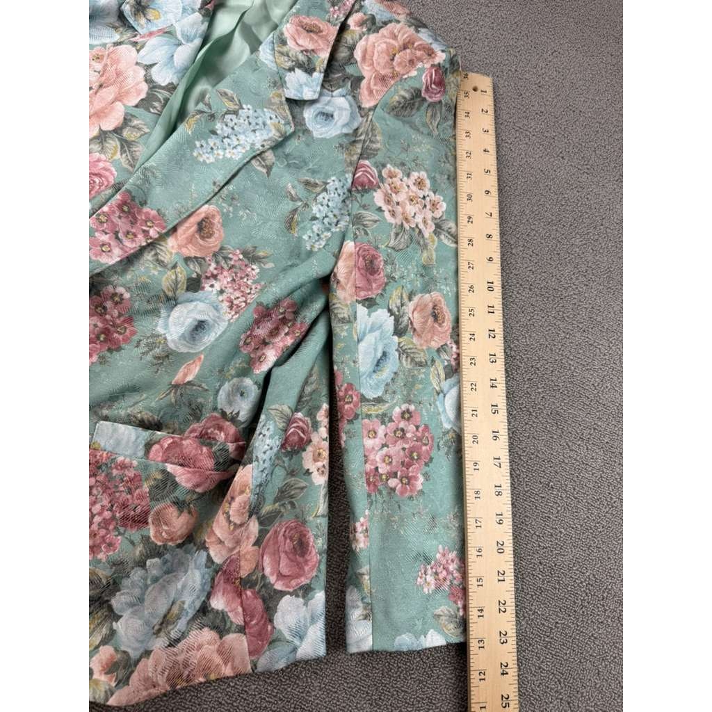 Alfred Dunner Women's 14 Floral Green Blazer Made In USA Pink Blue Roses