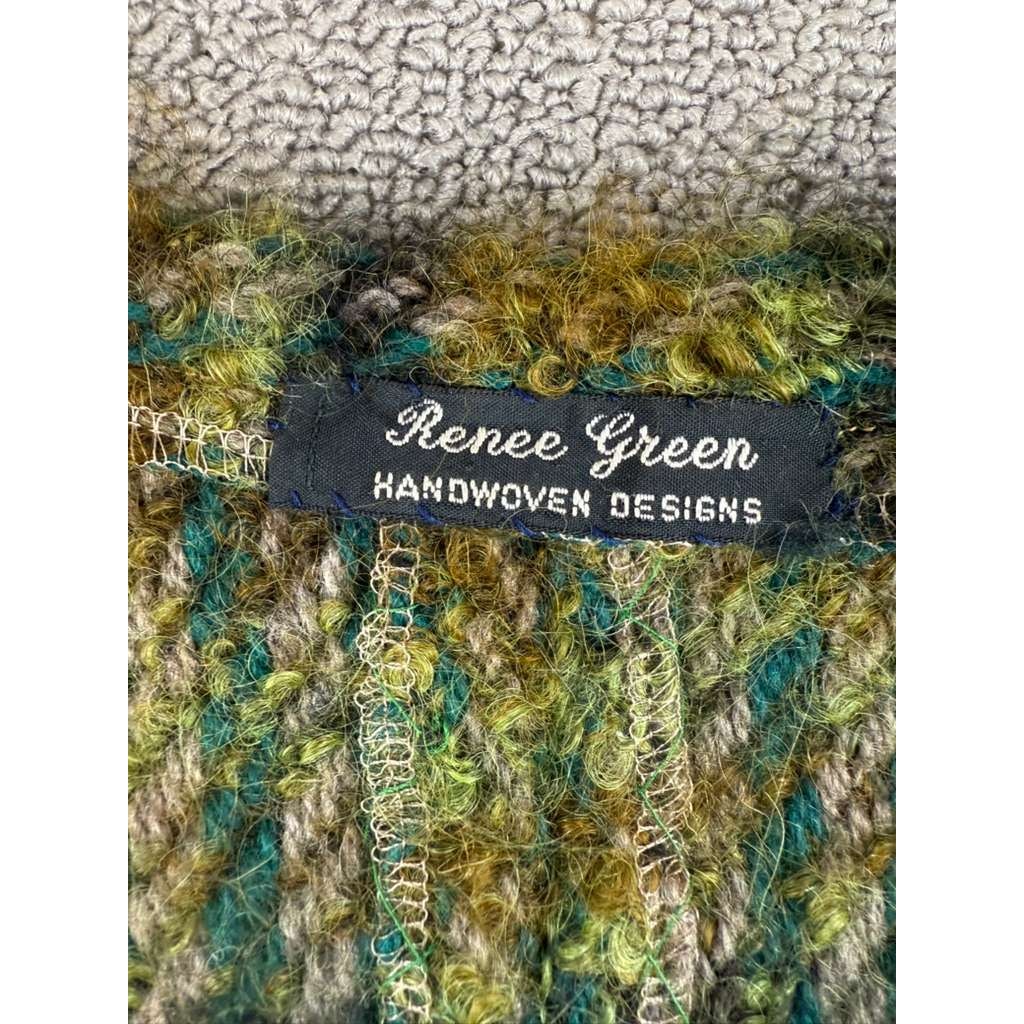 Renee Green Handwoven Designs Artisan Cardigan Sweater XL Green Button Front