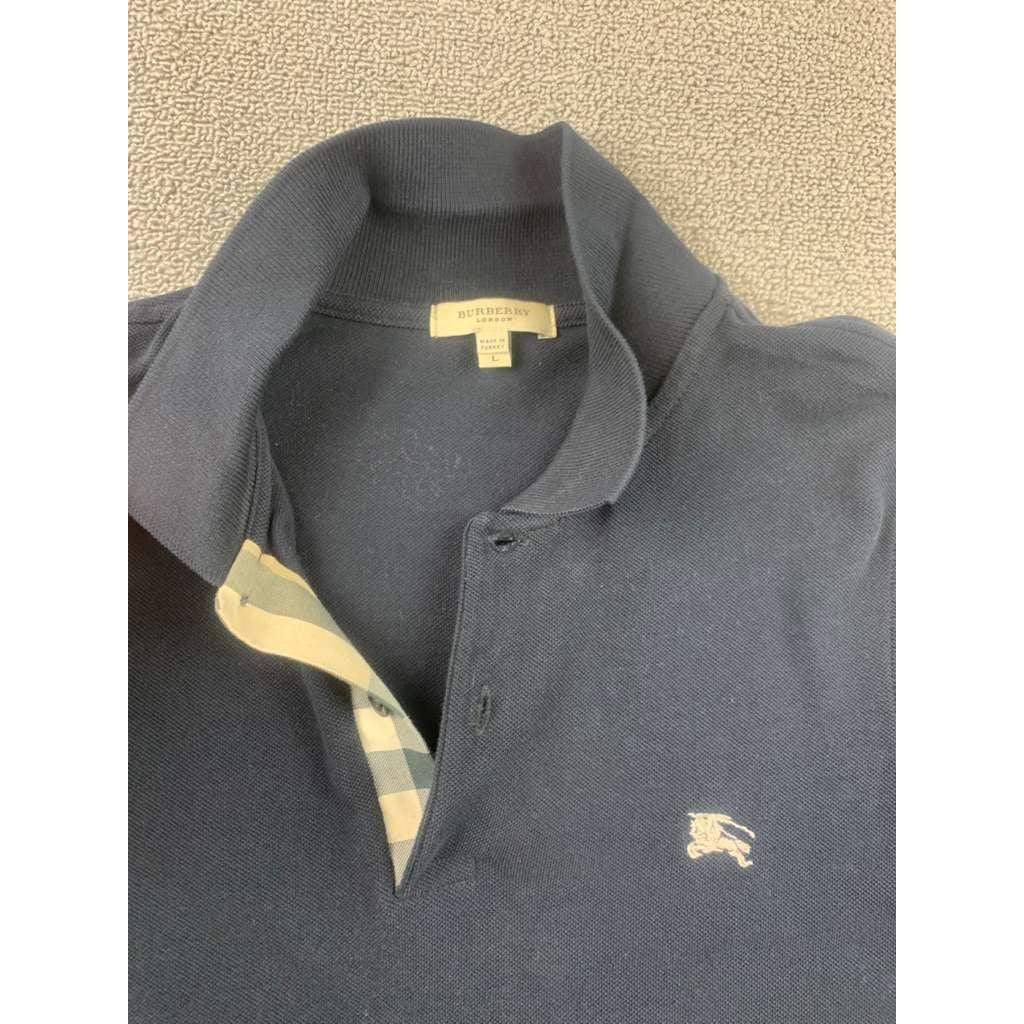 Y2K Burberry London Men's Large Navy Polo Shirt Nova Check Preppy Collared Golf