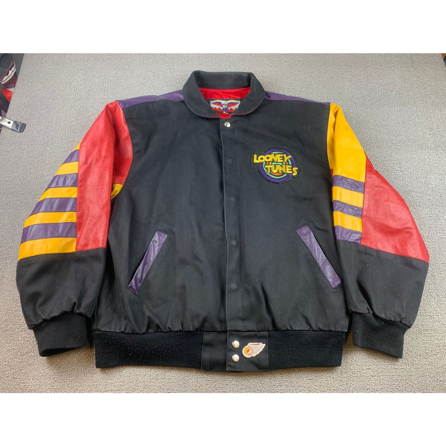 Vintage Men Jeff Hamilton Looney Tunes Leather Jacket Large 90s Cartoon Art
