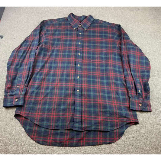 Brooks Brothers Button Down Shirt Mens XL Plaid Cotton Vintage Hong Kong