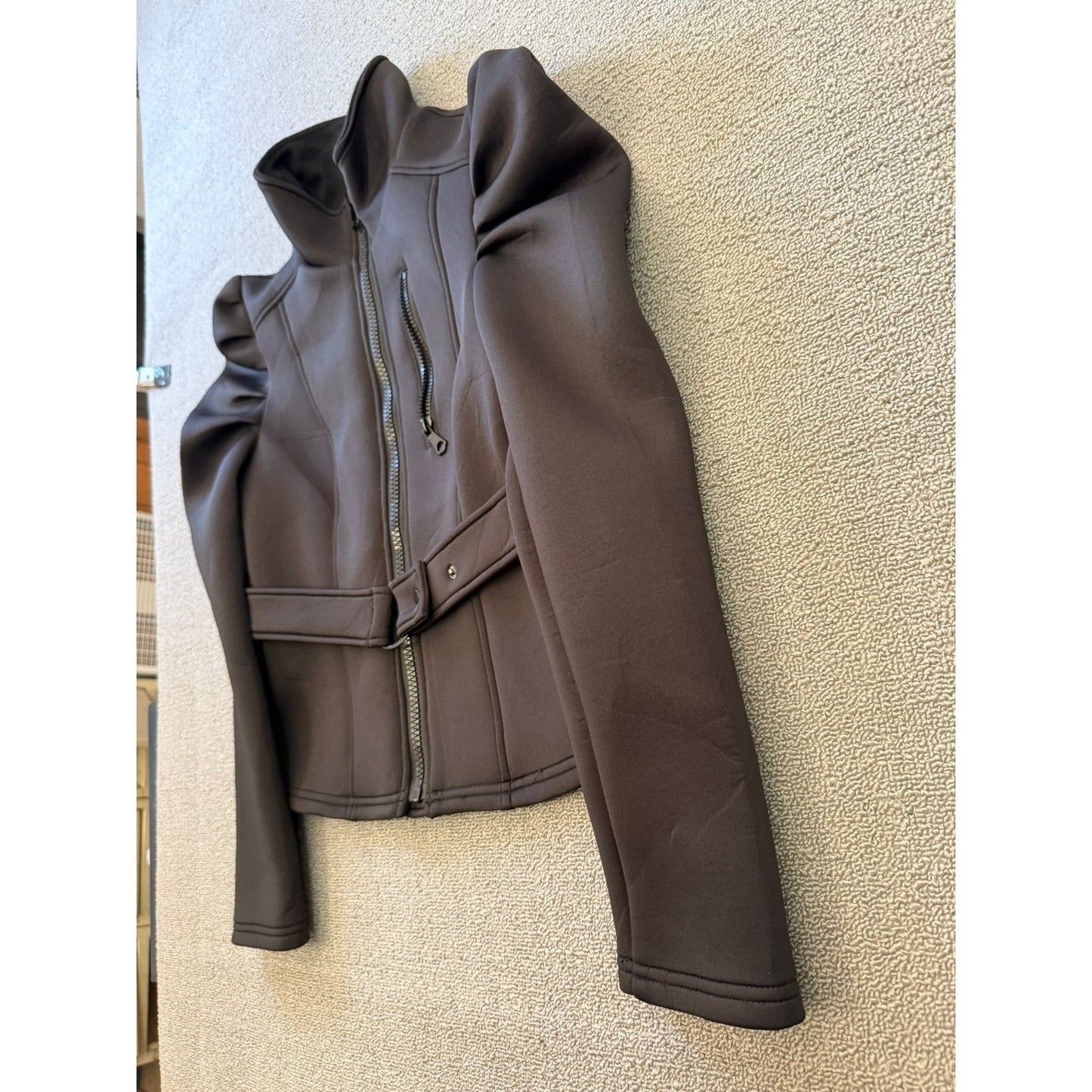 ZARA Size Small Women's Black Puff Sleeve Belted Full Zip Jacket Coat