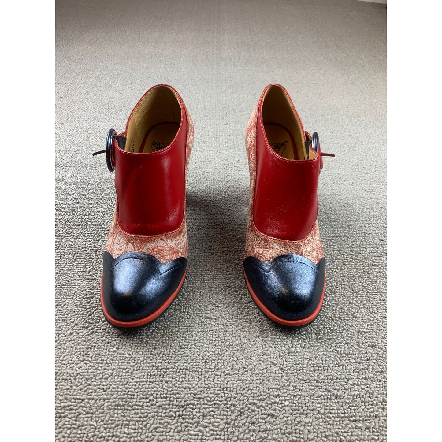 John Fluevog Women's 7 Red Black Patterned Mary Jane Pump Heels