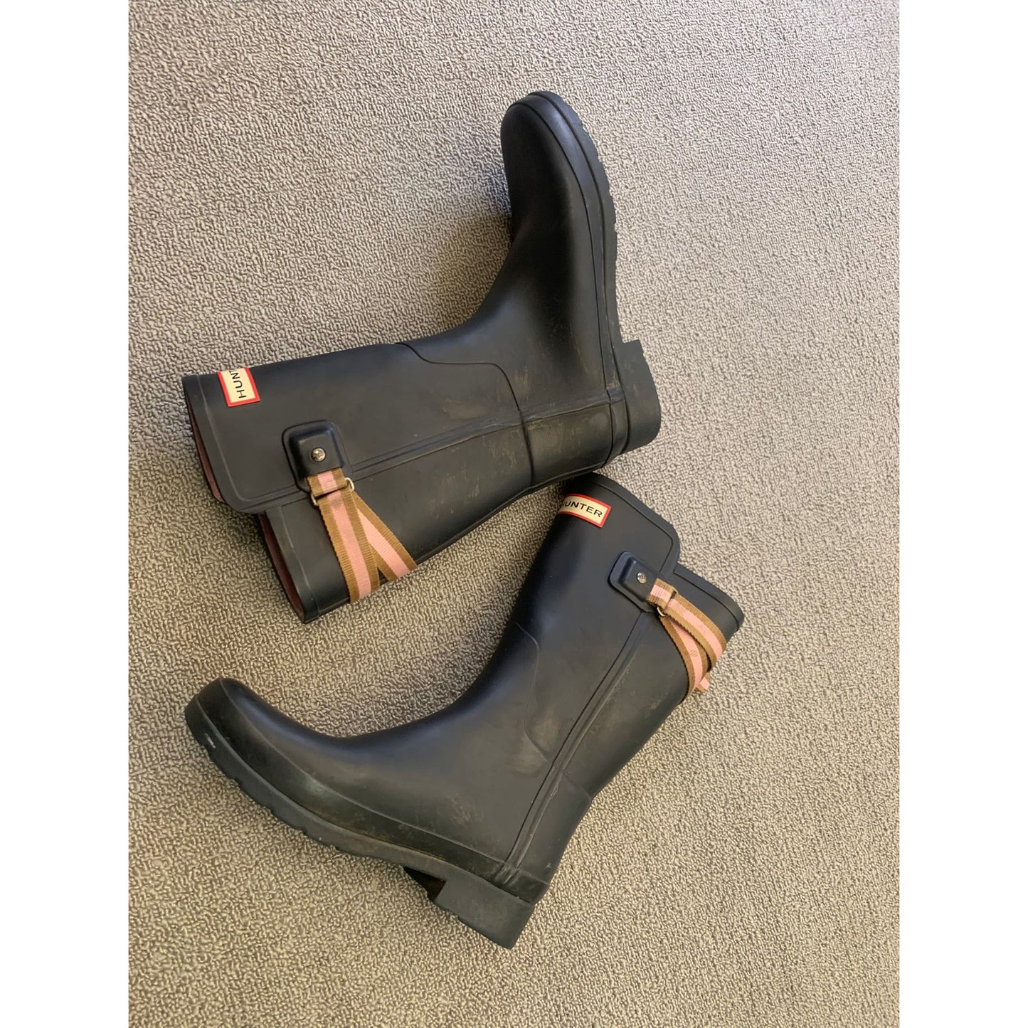 HUNTER Women US 7 Blue Rain Backstrap Pink Boots