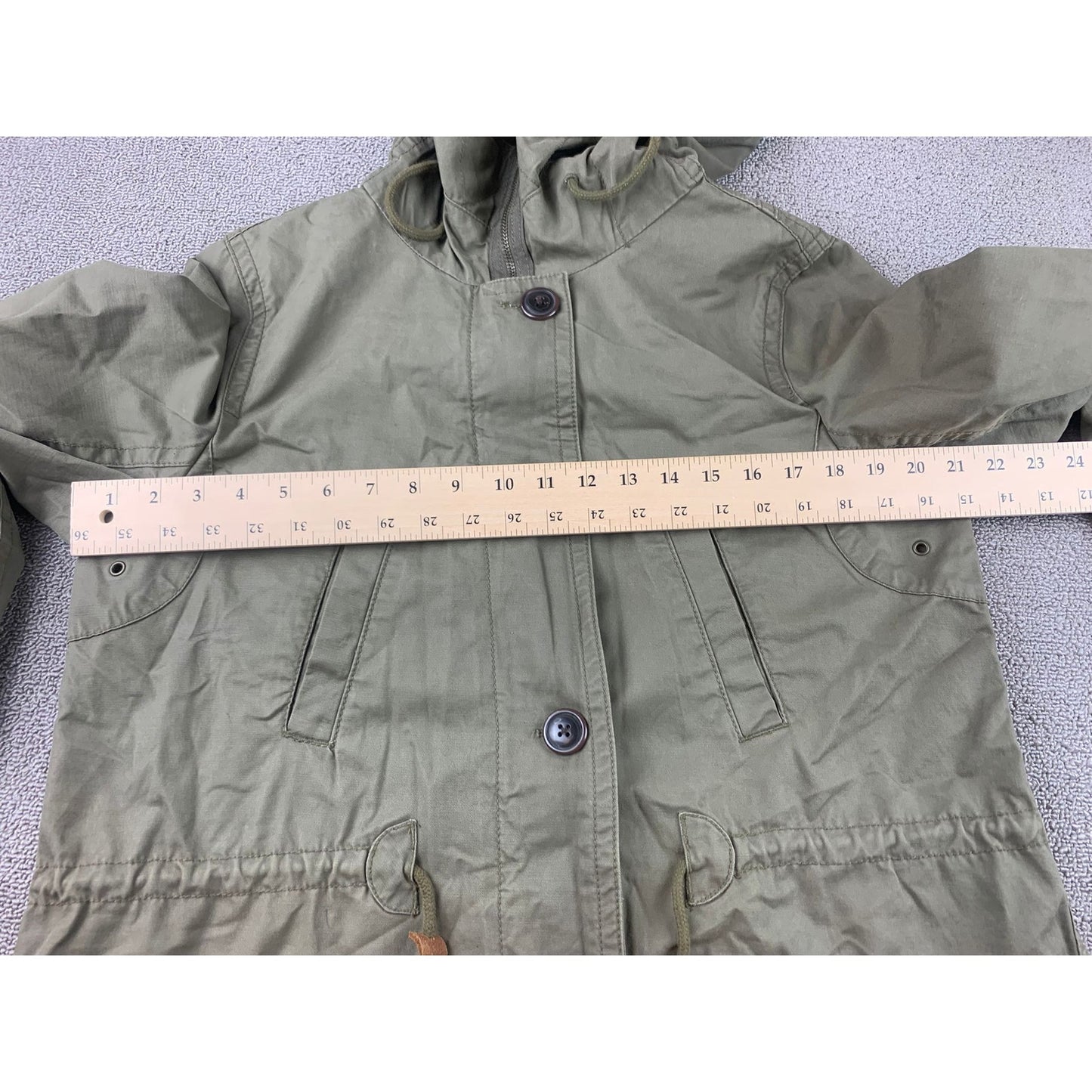 Gap Women’s Utility Field Jacket Sz M Hooded Full Zip Snap Draw String Waist