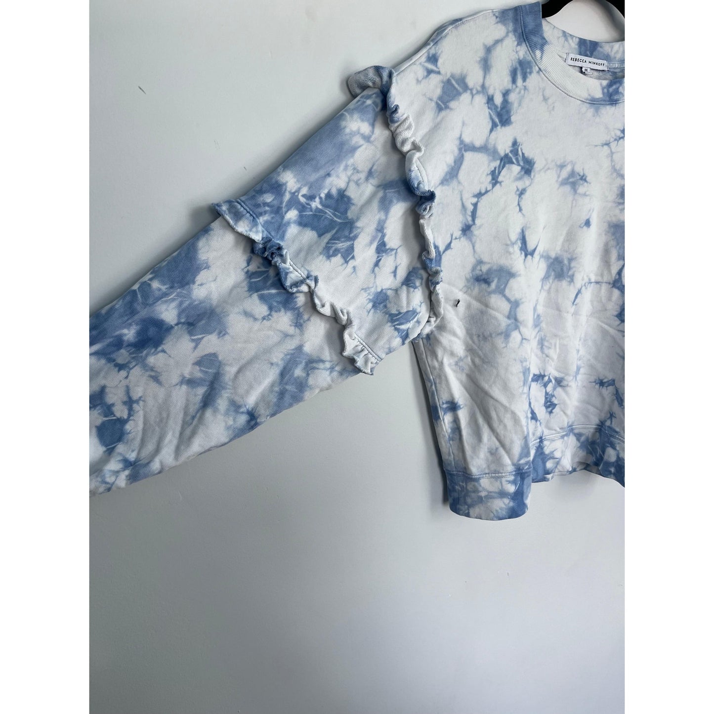 Rebecca Minkoff Tie Dye Sweatshirt Women M Blue Ruffle Sleeve Pullover