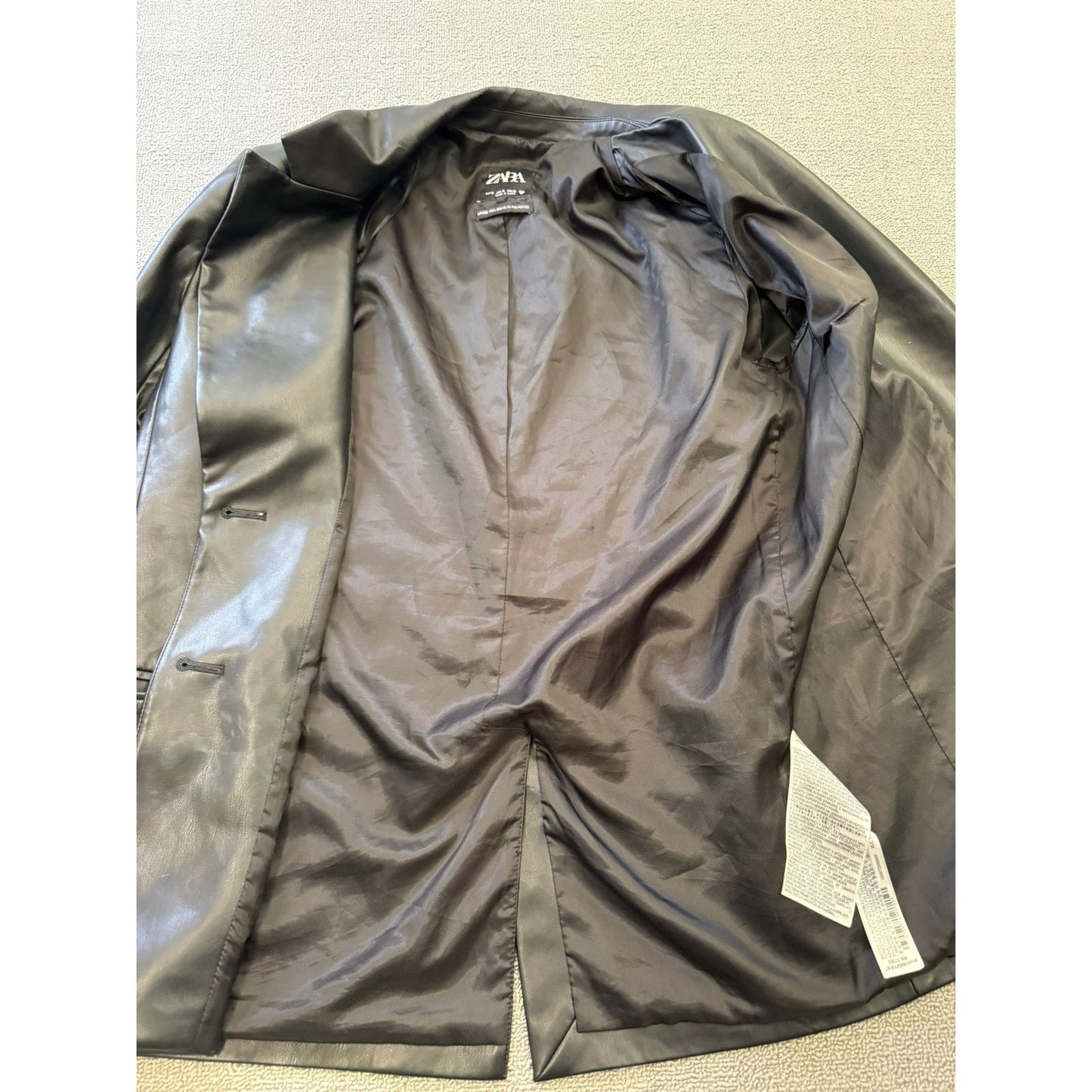 ZARA Women's Medium Black Faux Leather Blazer Double Button