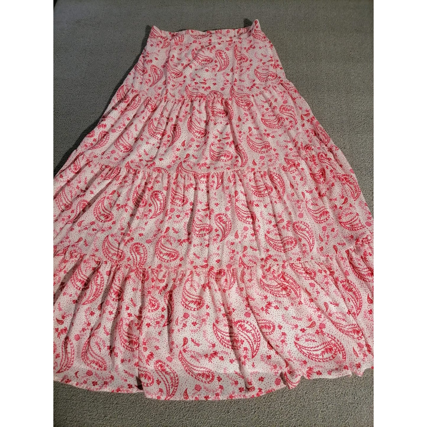 SUGARLIPS Large Female Pink Paisley Print Tiered Bohemian Lightweight Maxi Skirt