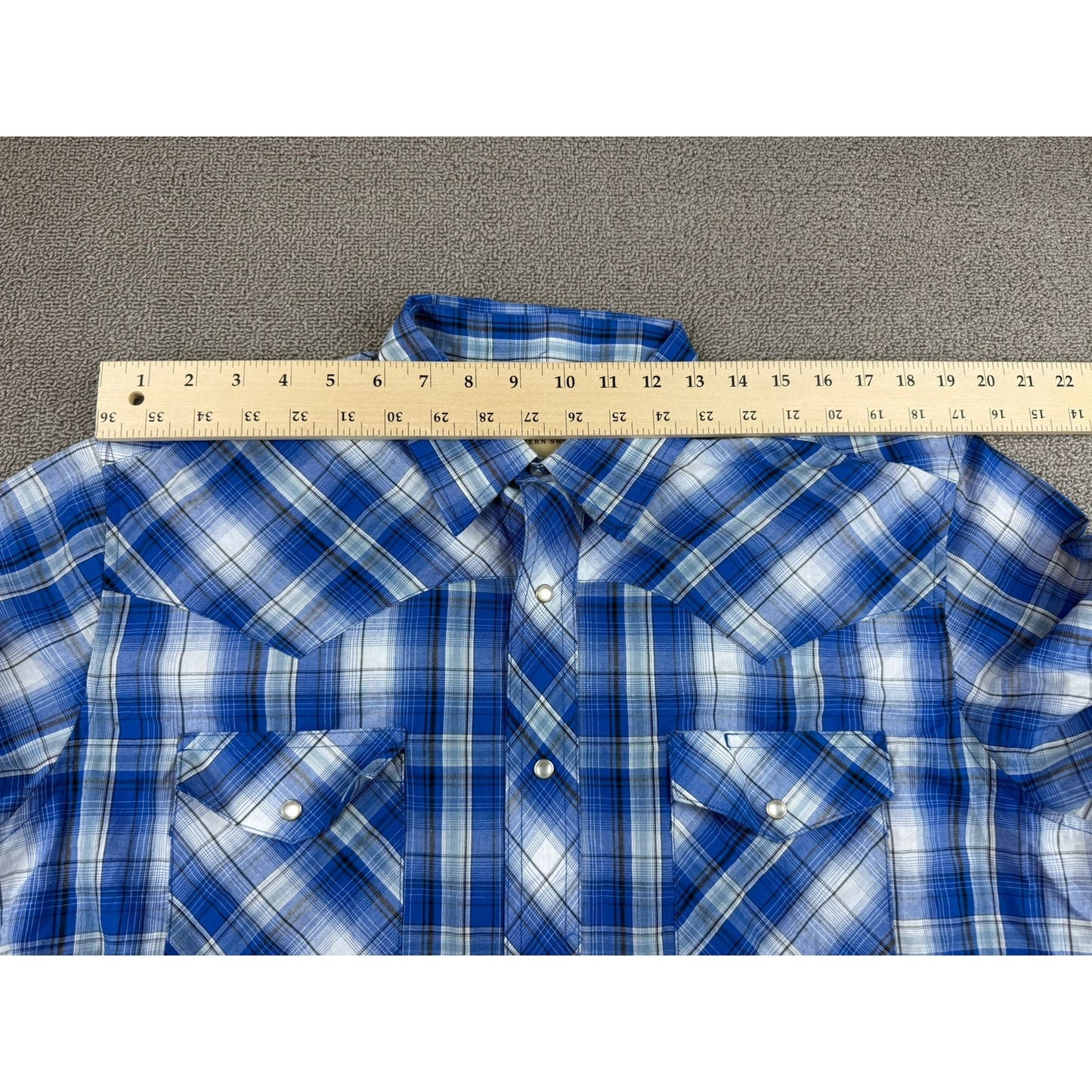 Wrangler Shirt Men's Medium Long Sleeve Pearl Snap Blue Plaid Cowboy Western