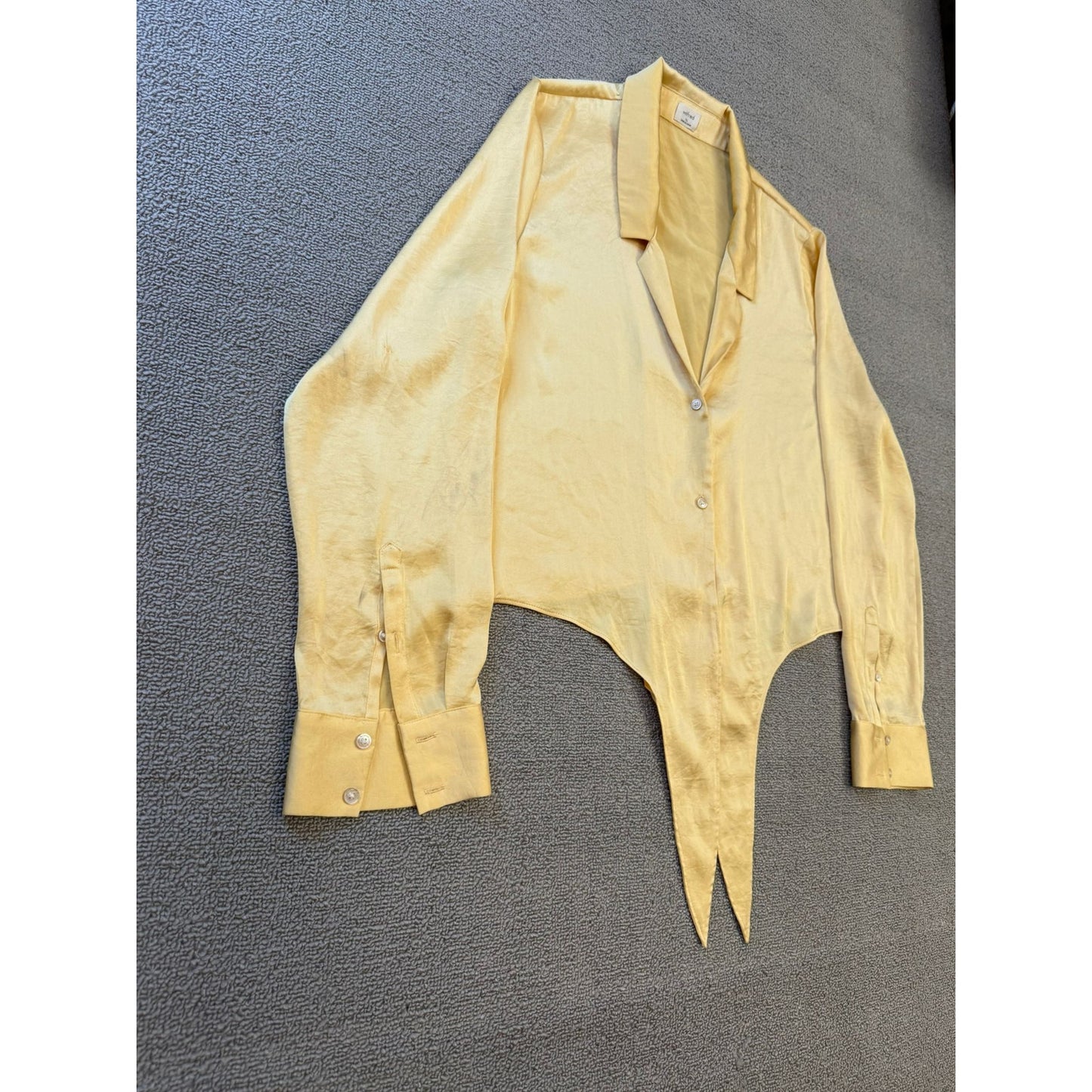 WILFRED Women's XL Yellow Tie-Front Satin Blouse with Long Sleeves and Button-Up Top