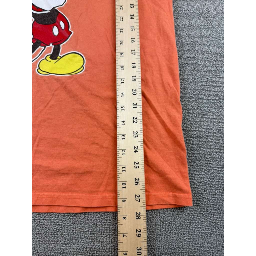 Disney T Shirt Men L Orange Mickey Mouse Graphic Short Sleeve Cotton Crewneck