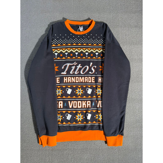 Tito’s Vodka Graphic Crewneck Sweatshirt Men XL Ugly Christmas Orange Holiday