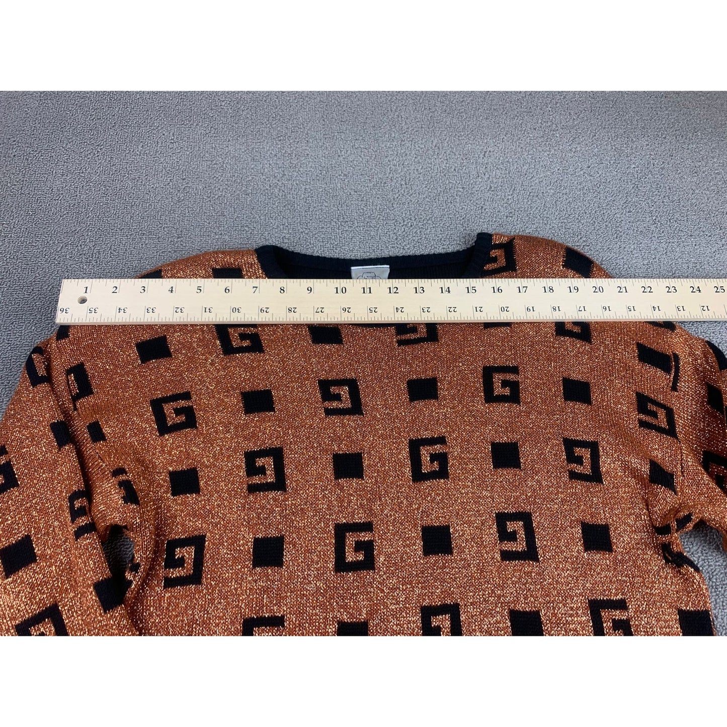 Gantos Women Small Black Orange Metallic Geometric Sweater