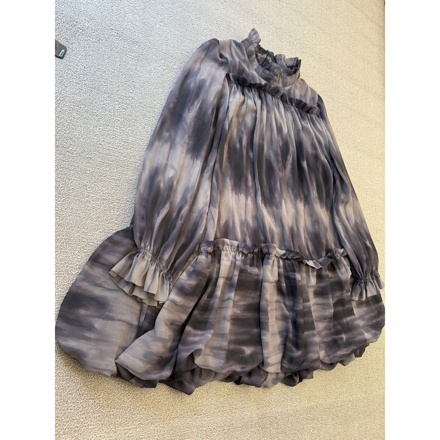 TOCCIN x DTA Women's 10 Black White Tie-Dye Ruffled Tiered Mini Dress