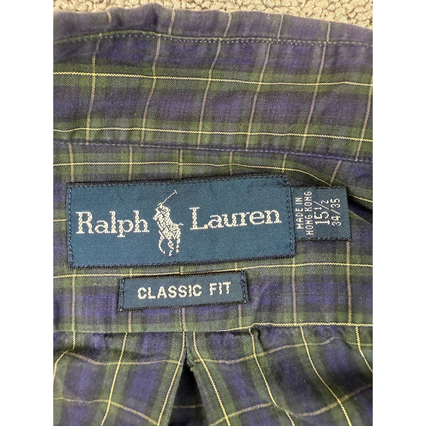 Ralph Lauren Vintage Button Down Shirt Men M 15.5 34/35 Blue Green Plaid HK