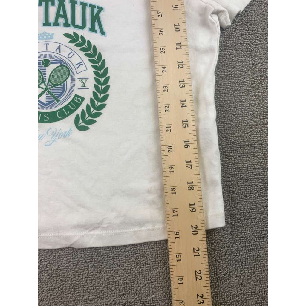 Forever 21 Women 1X White Plus Montauk Tennis Club Tee V Neck Crop Graphic Shirt