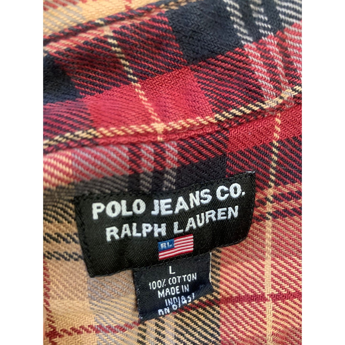 POLO JEANS CO. RALPH LAUREN Men's L Red Plaid Wool Blend Button Down Shirt