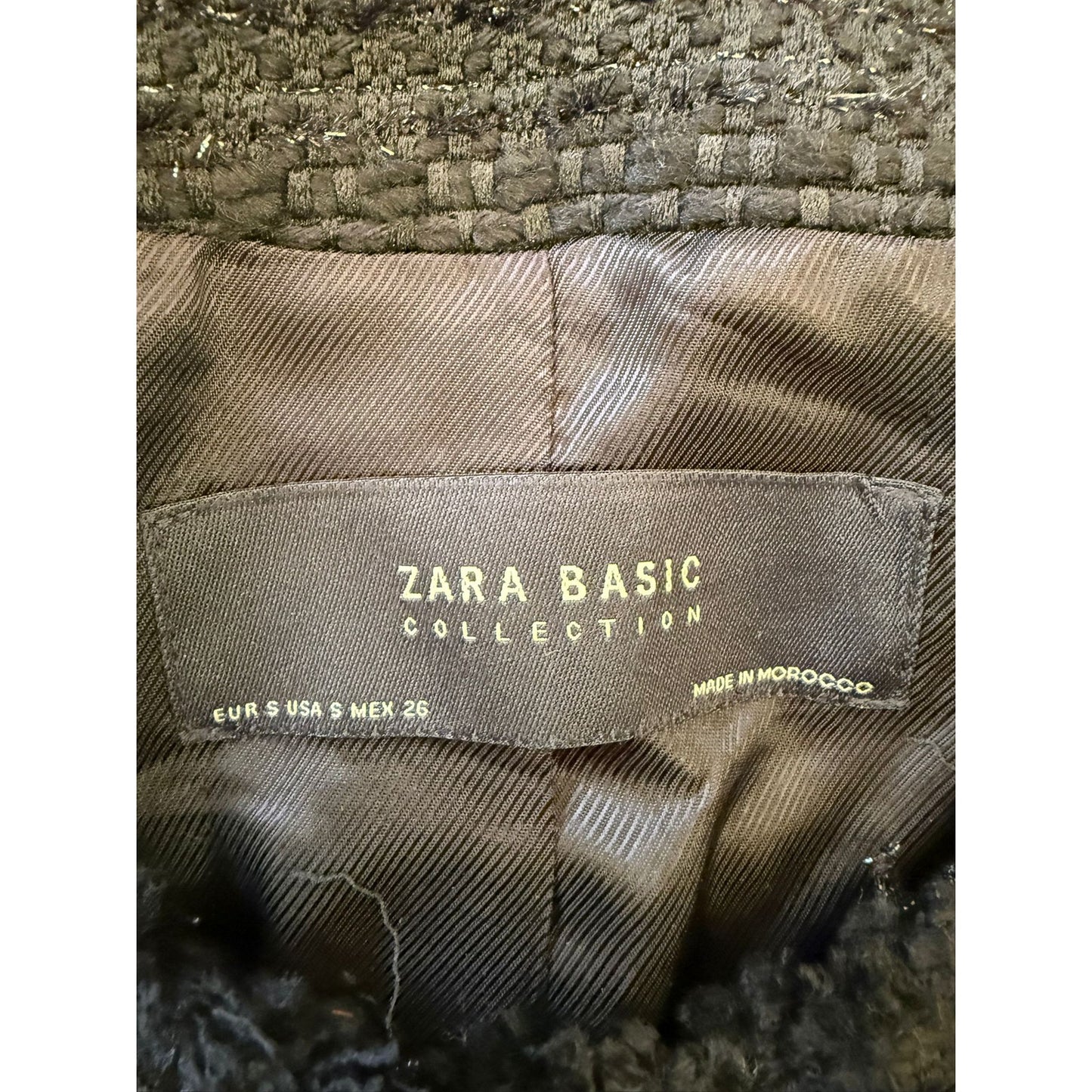 Zara Basic Collection Women's Size Small Black Tweed Jacket
