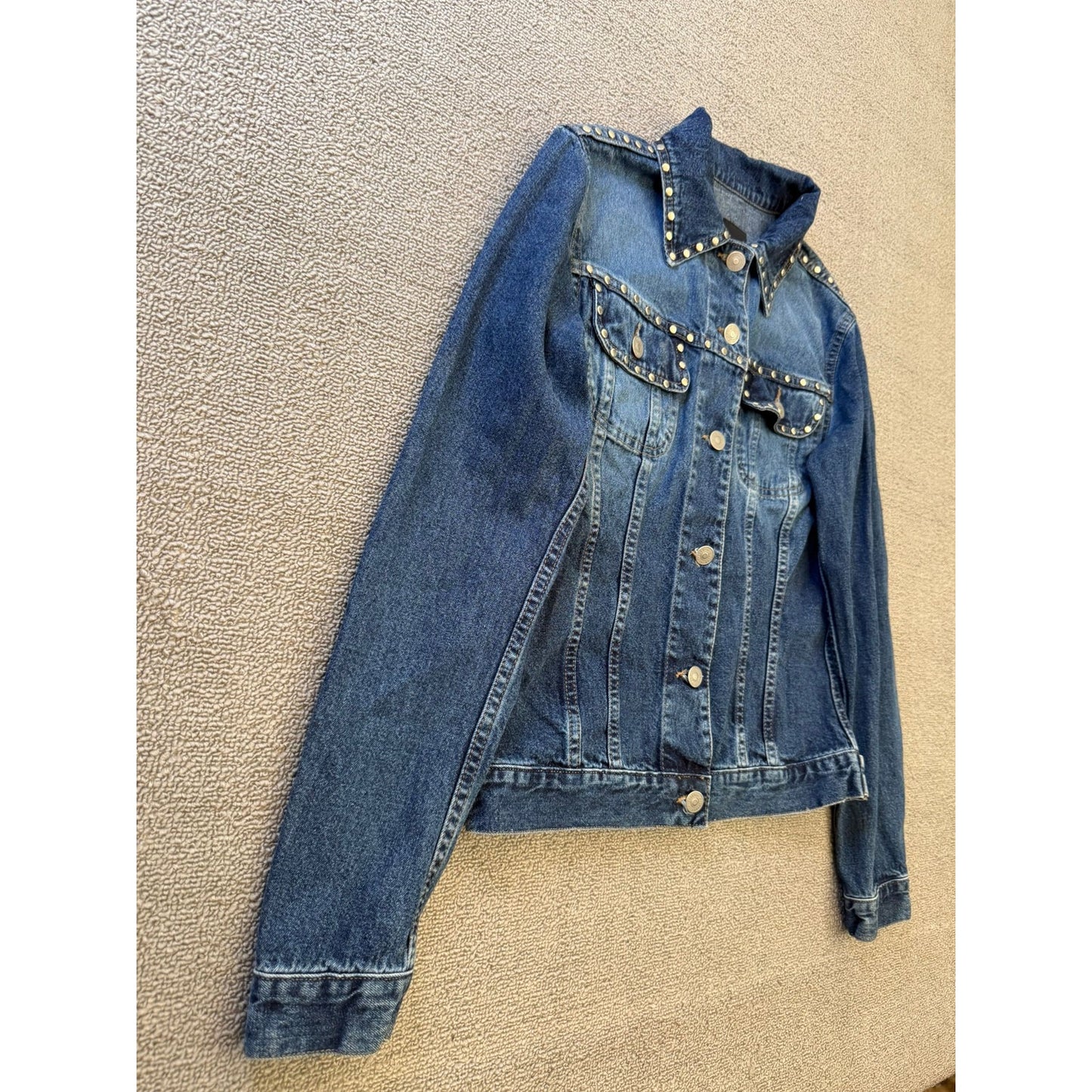Sisley Blue Studded Denim Jean Jacket Women XS