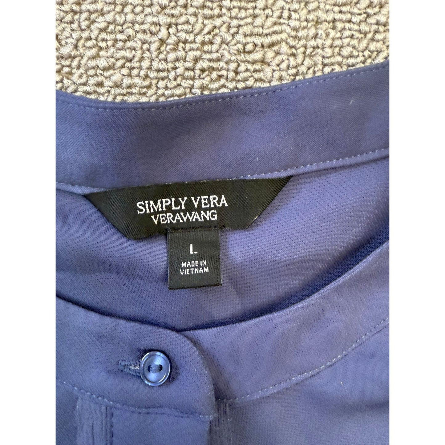Simply Vera Verawang Women's Large Blue Short Sleeve Pocket Tunic Blouse