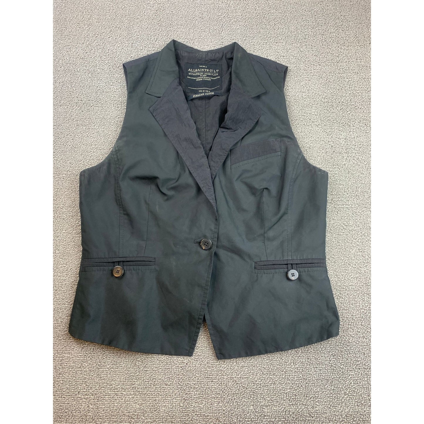 AllSaints Sleeveless Blazer Vest Womens US 6 UK 10 Black Italian Cloth Tailored