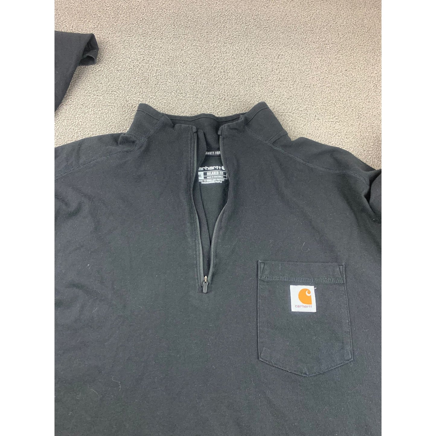 Carhartt Sweater Mens 2XL Black 1/4 Quarter Zip Performance Pullover Logo