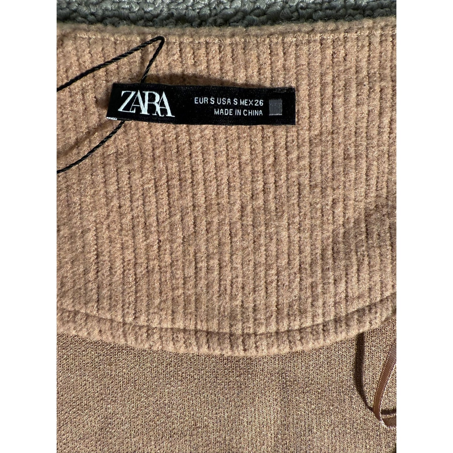 Zara Women’s Tan Ribbed Asymmetrical Long Sleeve Top Size Small Soft Fall