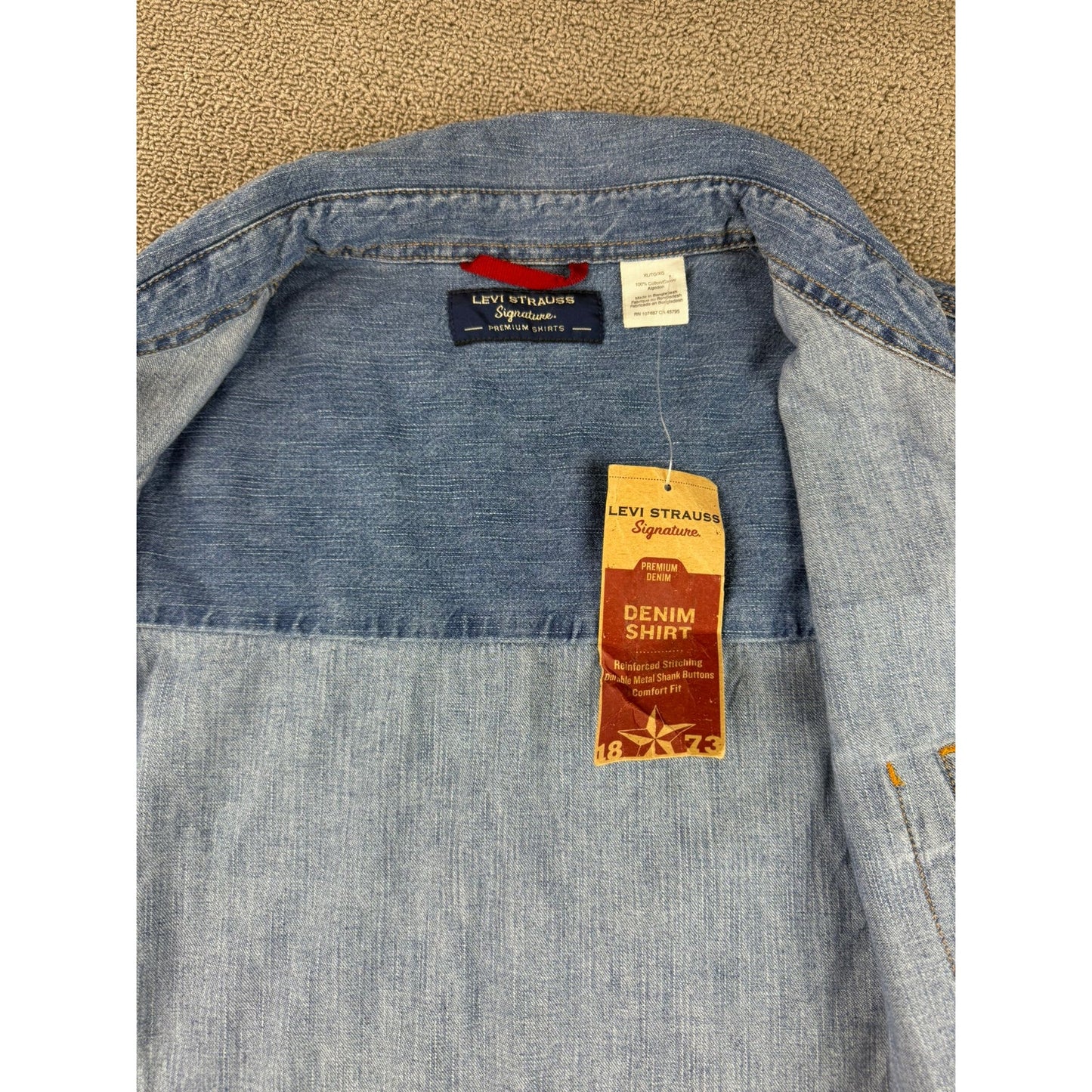 VTG Levi Strauss Signature Denim Shirt Men XL Long Sleeve Two Pocket Bangladesh