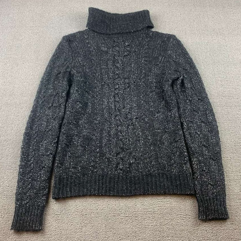 RALPH LAUREN Women's Extra Small Gray Cable Blend Pullover Sweater Turtle Neck