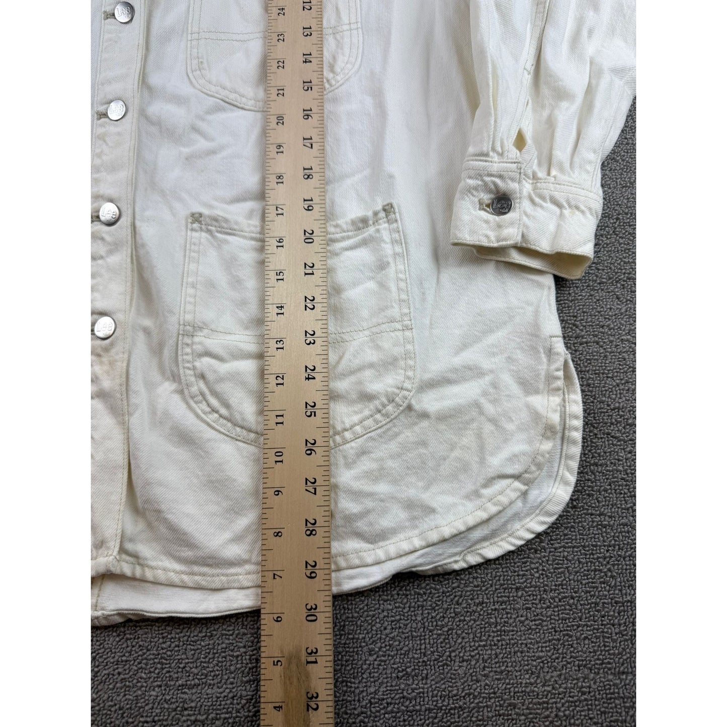 Lee x H&M Men’s Ecru Denim Chore Shirt Jacket Size M Workwear Overshirt Pockets