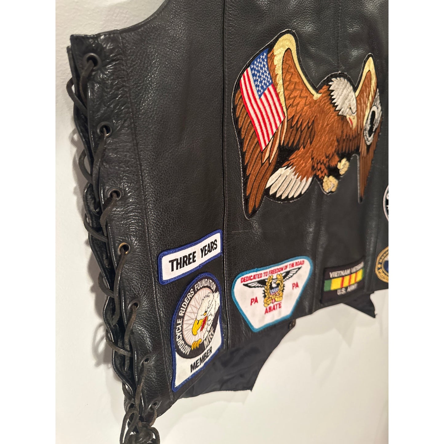 FMC Leather Motorcycle Vest with Patches – Size 44– Biker/Veteran Style
