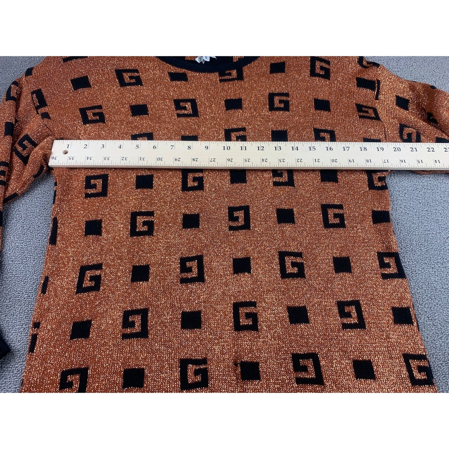 Gantos Women Small Black Orange Metallic Geometric Sweater
