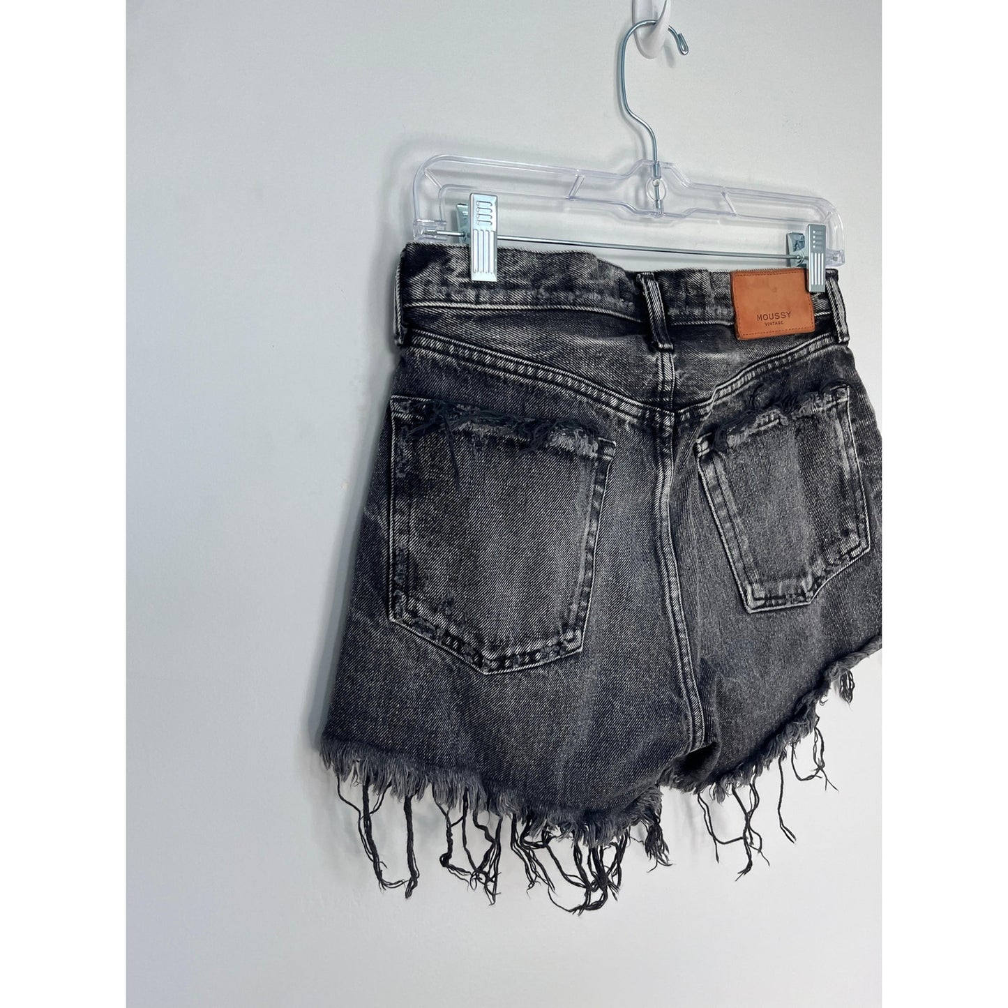 MOUSSY Vintage Denim Shorts Women 25 Black Distressed Raw Hem High Rise
