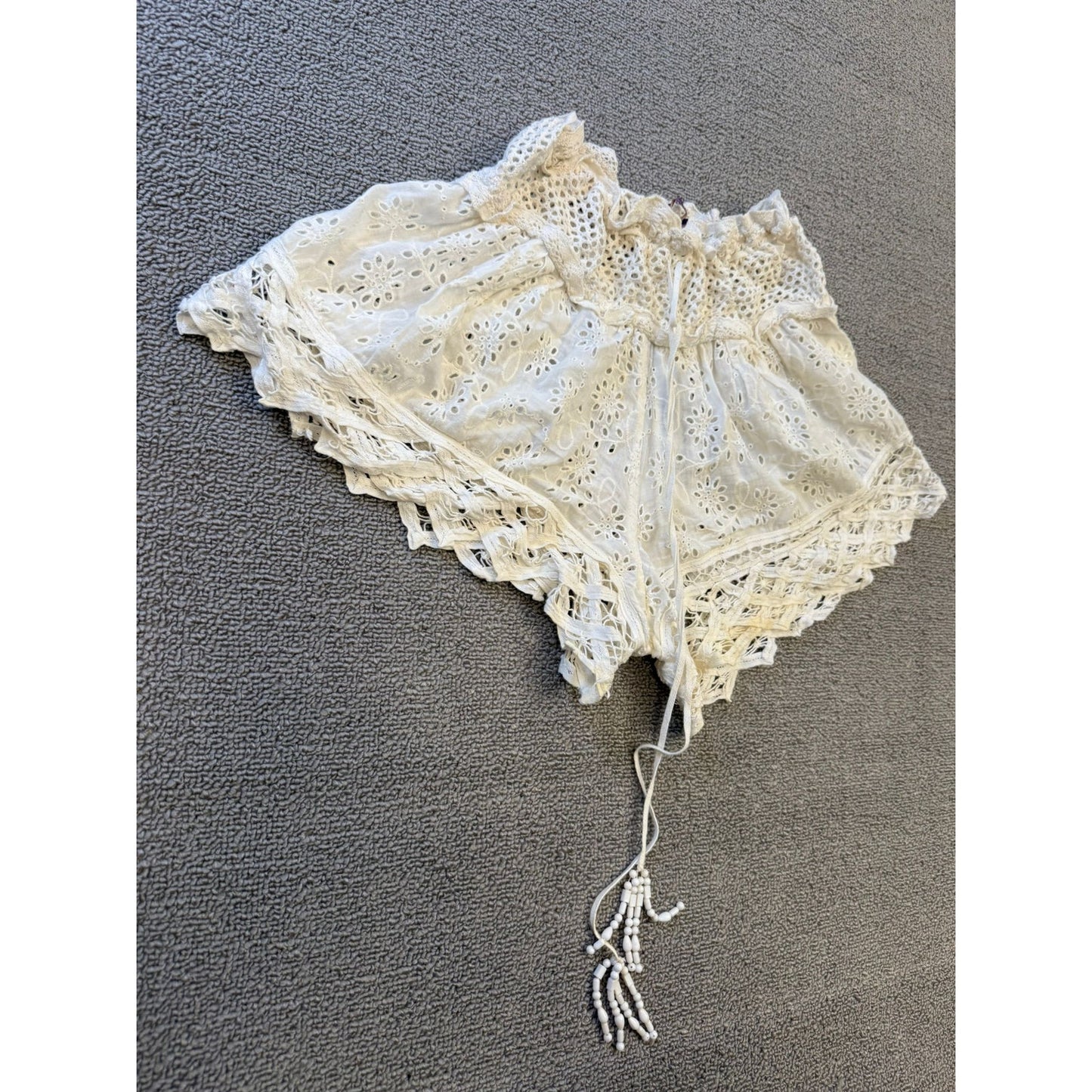 Boho Crochet Lace Eyelet Shorts Women XS White Summer Beachwear