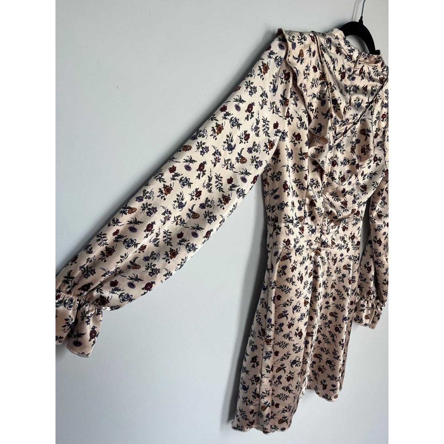 Laura Ashley Urban Outfitters floral satin wrap dress women XS pink long sleeve
