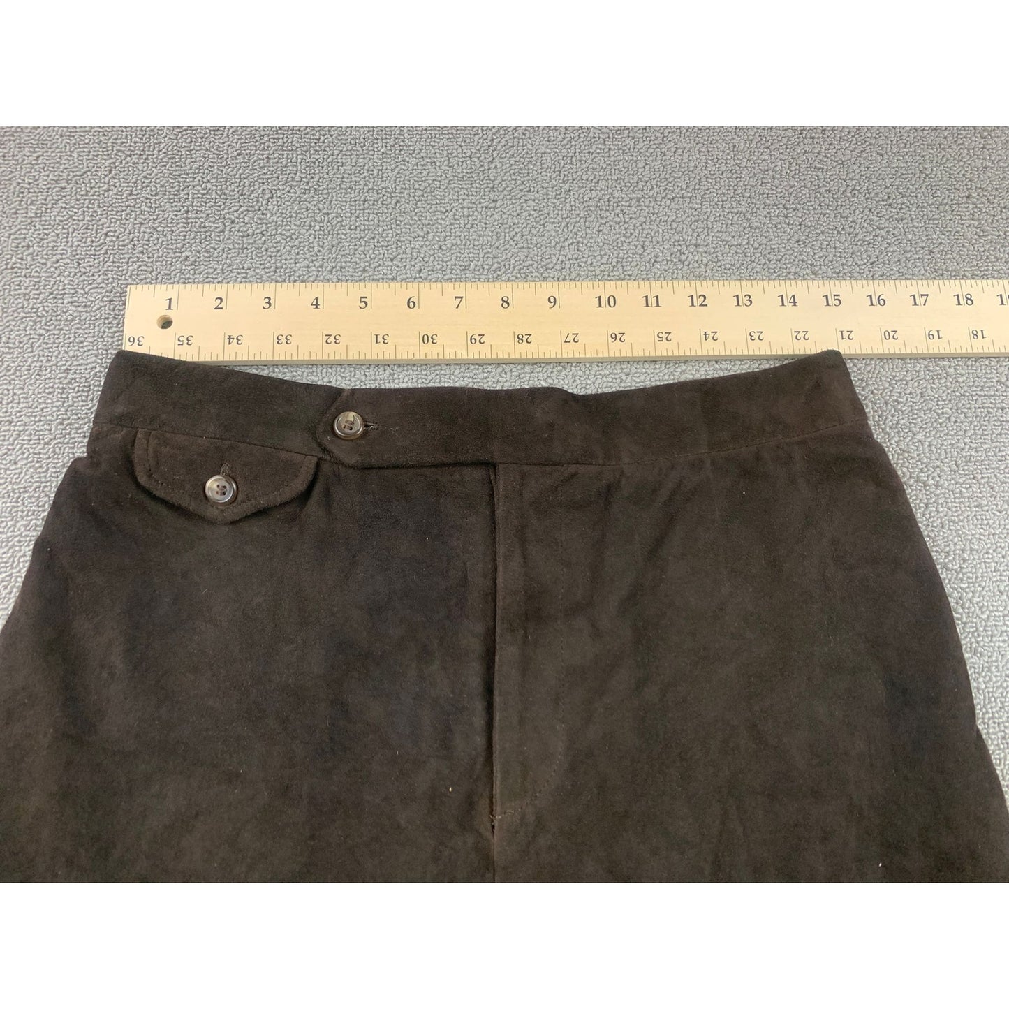 Vintage Ralph Lauren Women 14 Dark Brown Suede Pencil Skirt With Button Closure