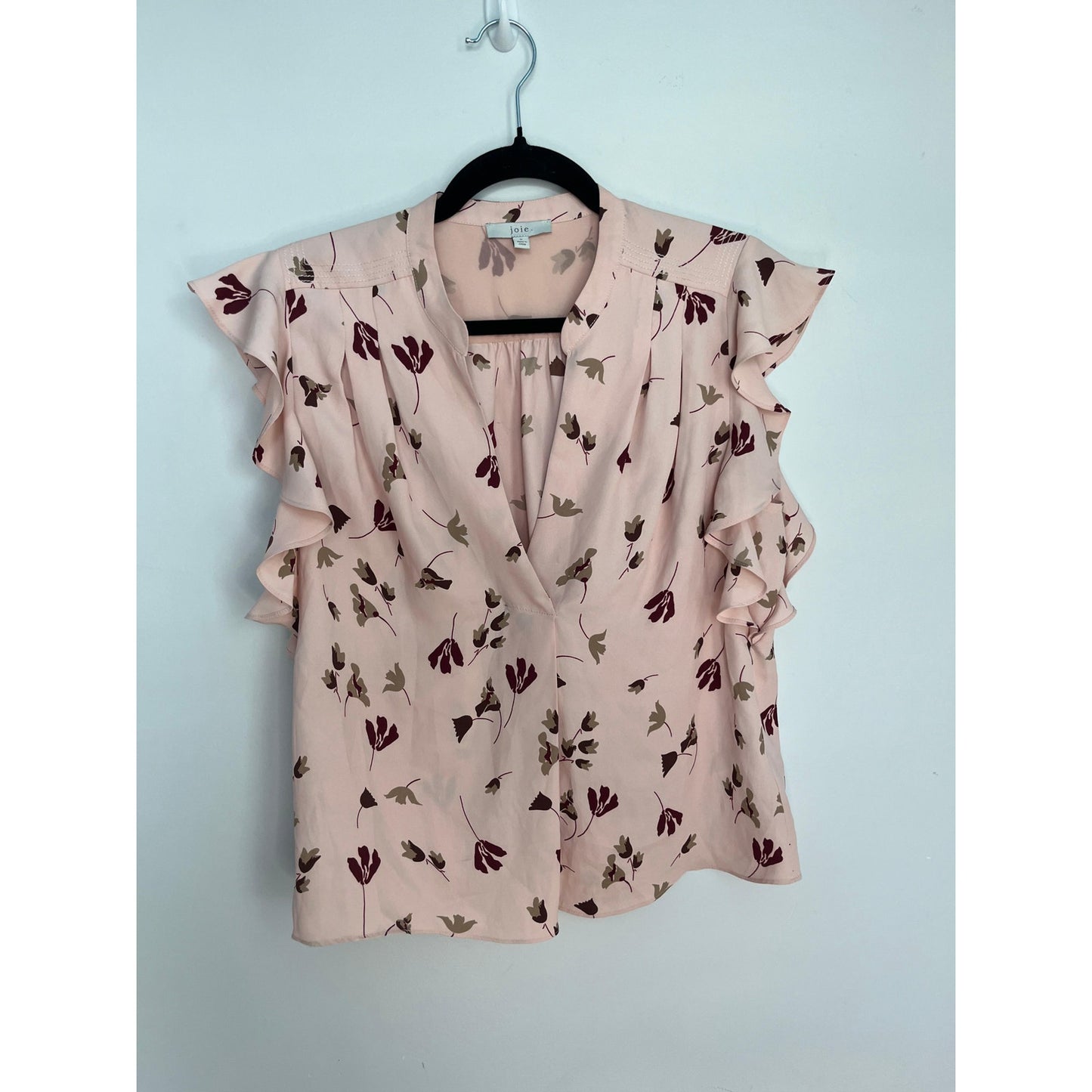 Joie Floral Ruffle Sleeve Blouse Women Small Pink Burgundy Leaf Print Top