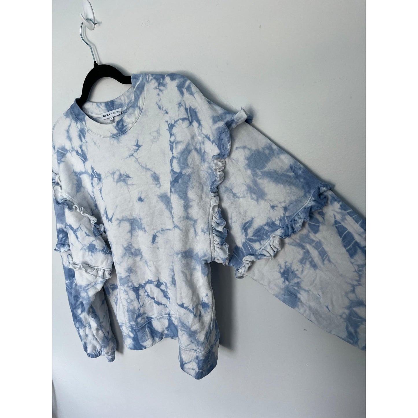 Rebecca Minkoff Tie Dye Sweatshirt Women M Blue Ruffle Sleeve Pullover