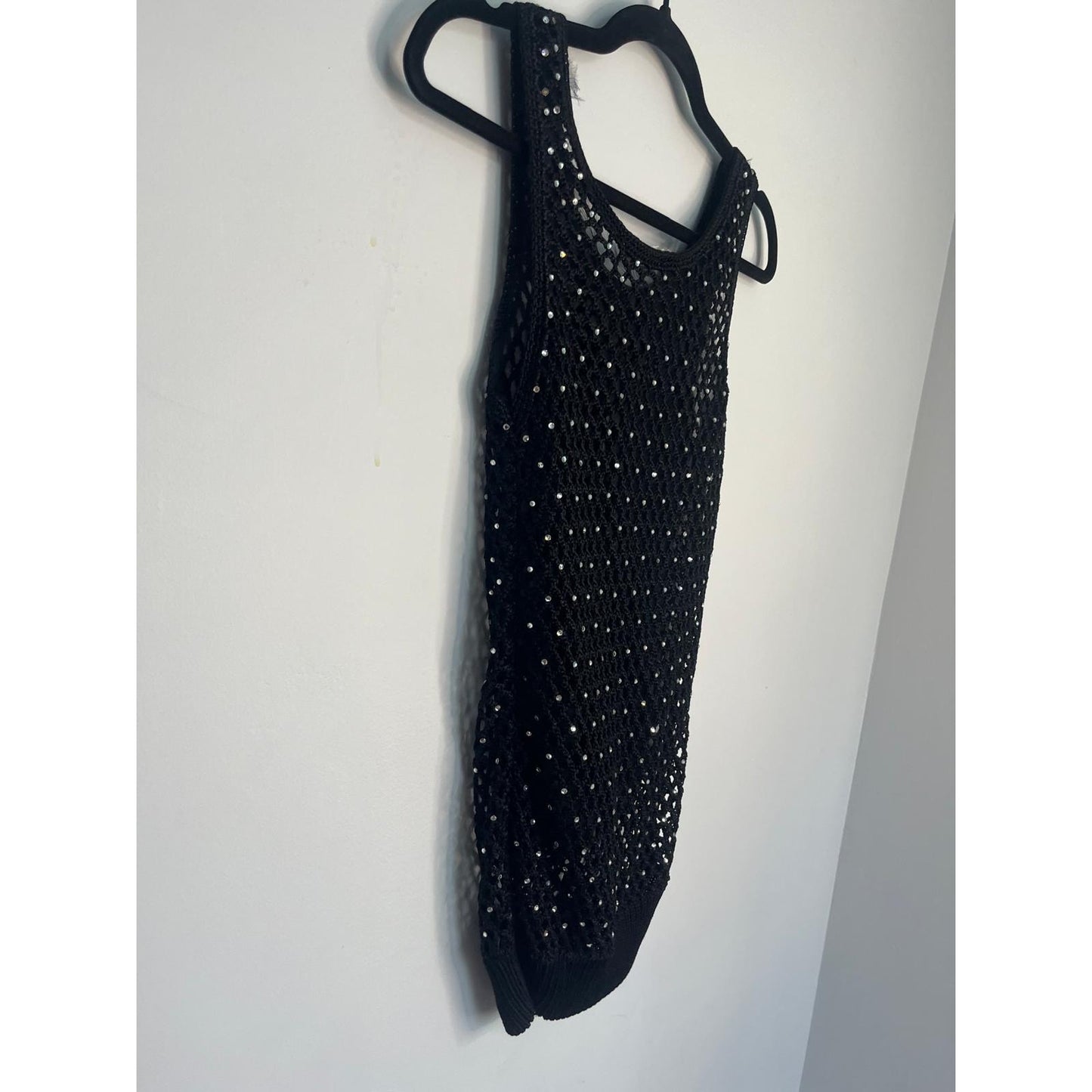 Valentino Boutique Rhinestone Tank Top Women S Black Fishnet Knit Sleeveless