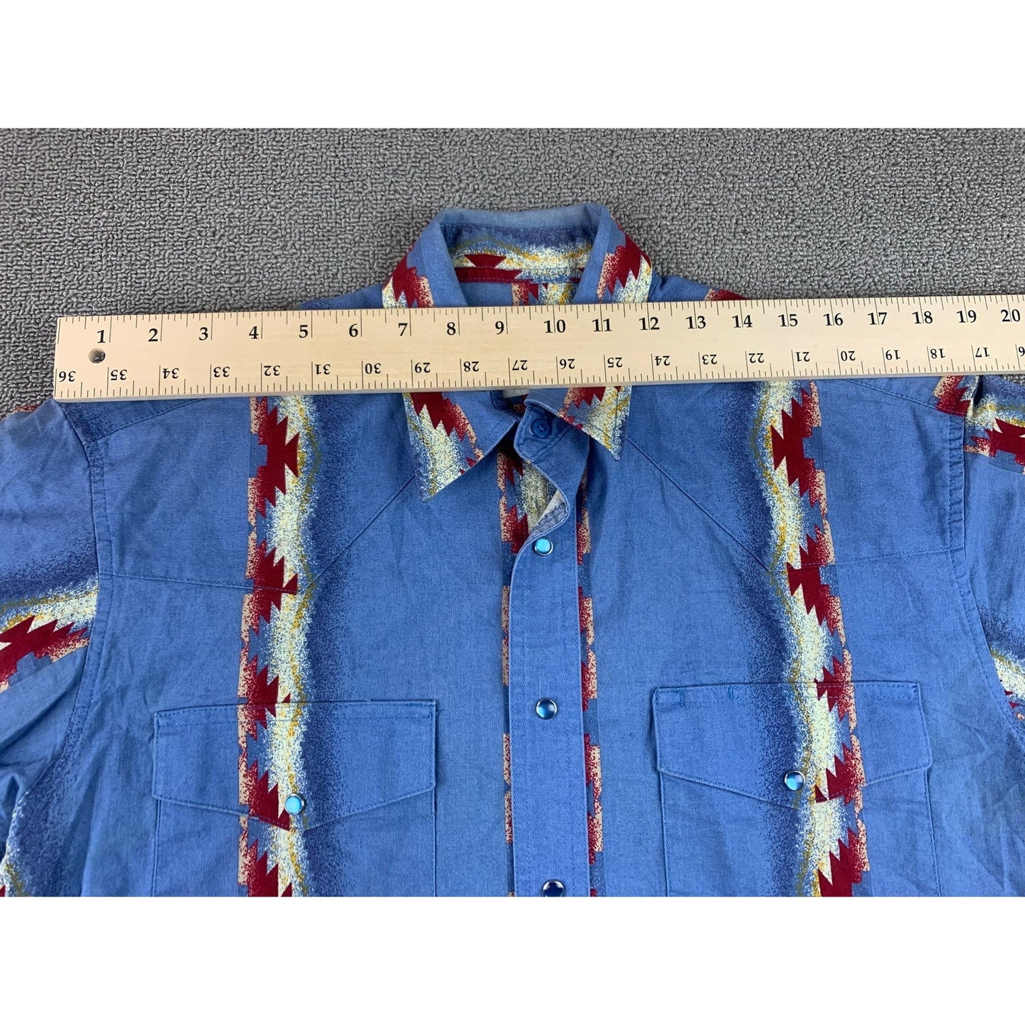 Vintage Wrangler Men's Medium Pearl Snap Brush Popper Shirt Aztec Western Rodeo