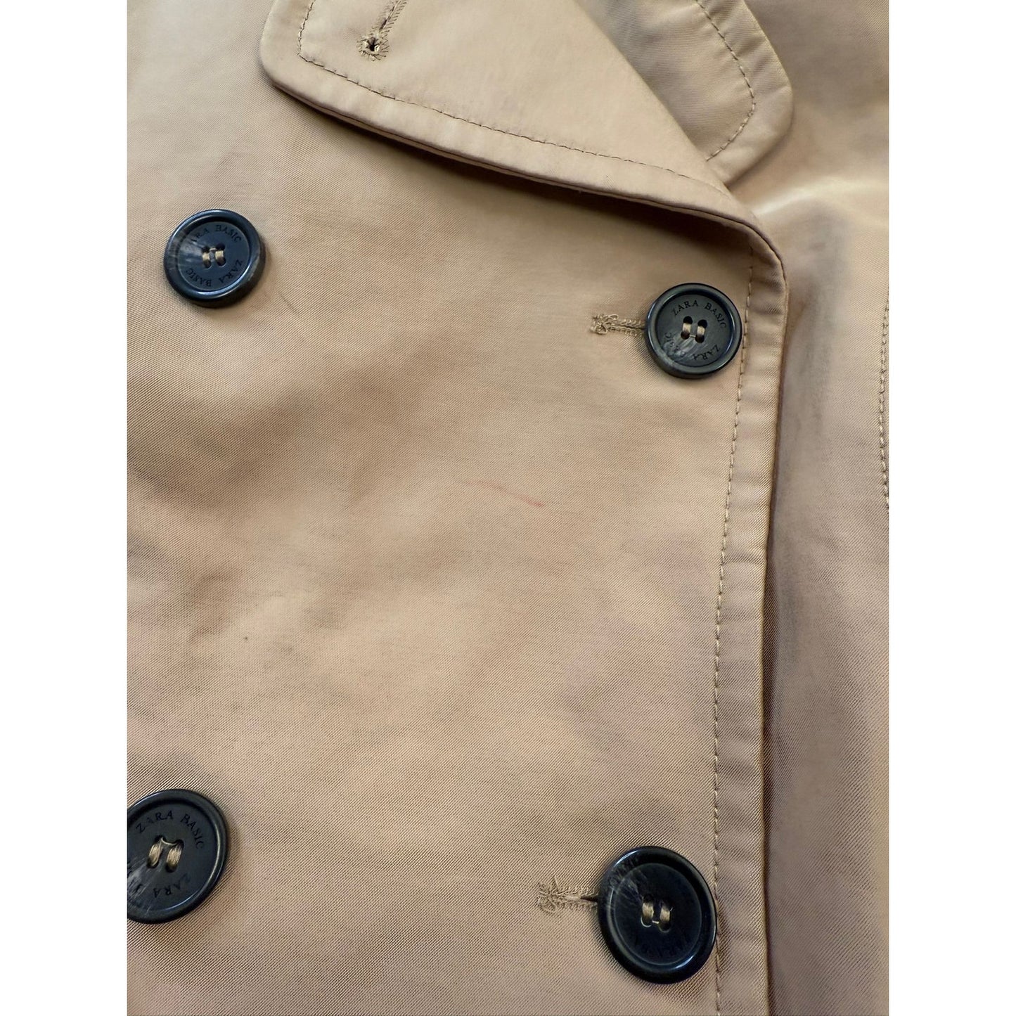 ZARA BASIC Women's Medium Beige Double-Breasted Trench Coat