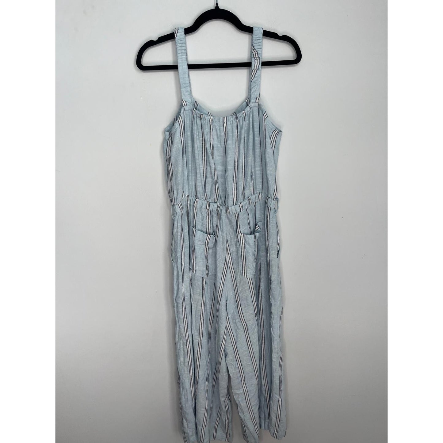 Splendid Striped Jumpsuit Women M Blue White Sleeveless Wide Leg Linen Blend