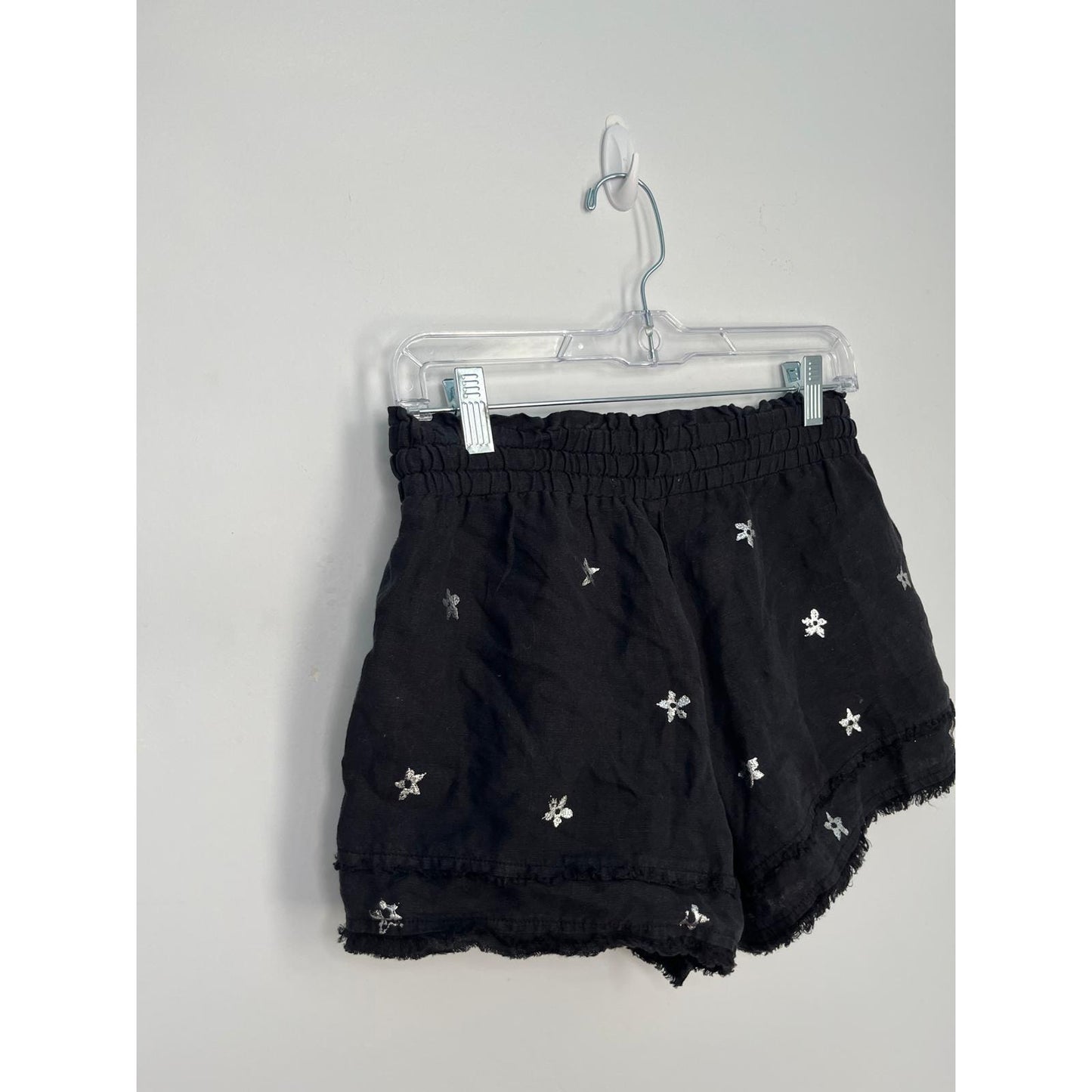 Bella Dahl Shorts Women XS Black Star Print Frayed Hem Linen Summer