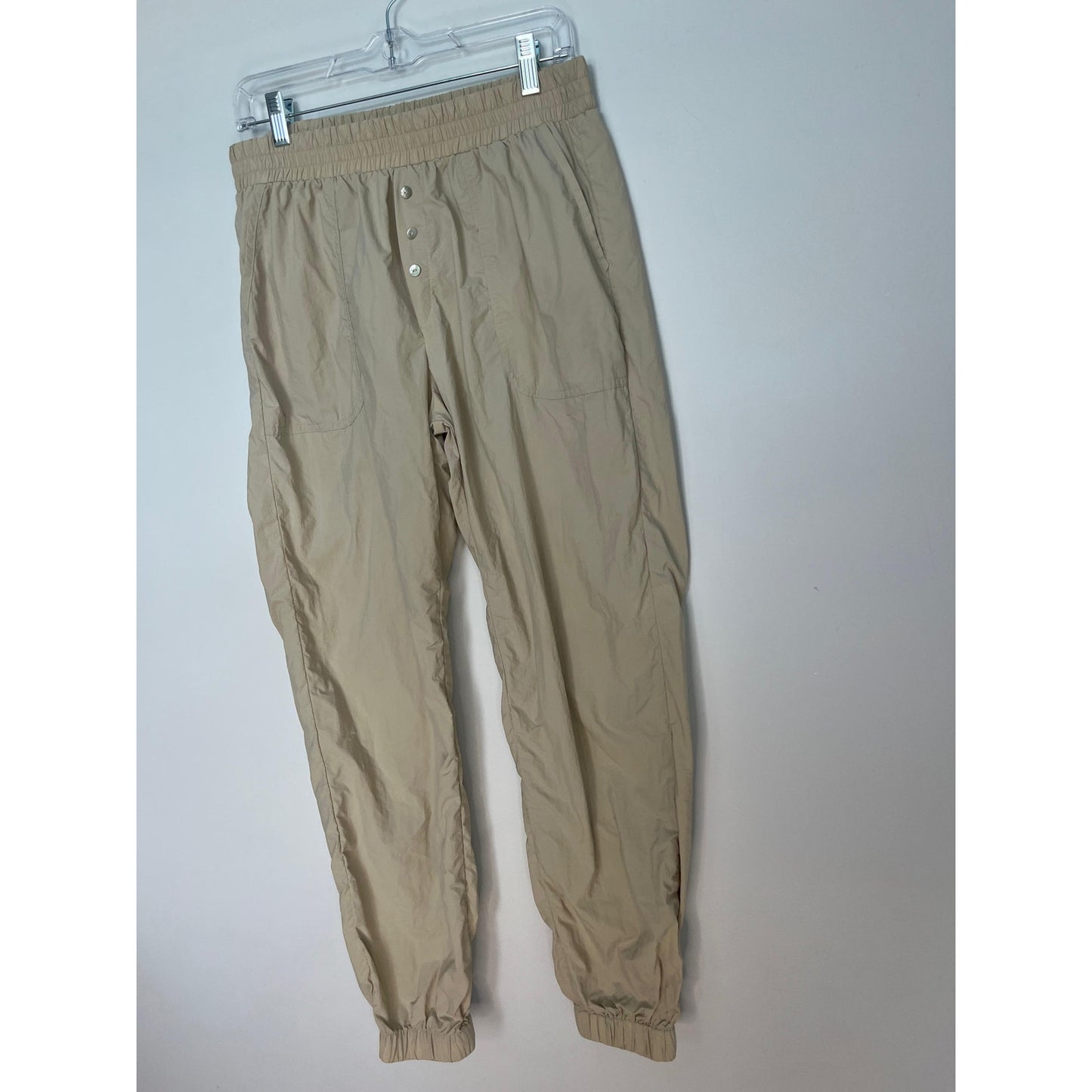 Donni Jogger Pants Women L Beige Lightweight Button Front Elastic Waist